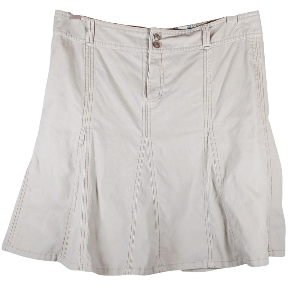 Athleta Corduroy‎ Mini Skirt 12 Beige Gorpcore Paneled A-Line Floral Waistband